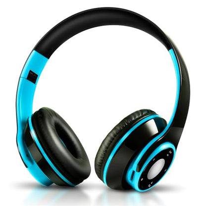 Bluetooth Headphones Over Ear, Wireless Headphones with 5 EQ Modes, 20 Hours Playtime Foldable HiFi Stereo Headset with Microphone, FM/TF for Cellphone/PC/Work/Travel/Kids/Adults/Gift (Blue) - color: Blue