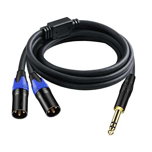 1/4 TRS to DualXLR Cable, 1/4 Inch (6.35mm) TRS to XLR Dual Y-Splitter Breakout Lead Microphone Cord (6.35 mm to Dual Male-5FT-1PACK) - size: 1/4 Inch TRS to Dual XLR Male - 5 FT - 1 PACK