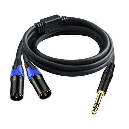 1/4 TRS to DualXLR Cable, 1/4 Inch (6.35mm) TRS to XLR Dual Y-Splitter Breakout Lead Microphone Cord (6.35 mm to Dual Male-5FT-1PACK) - size: 1/4 Inch TRS to Dual XLR Male - 5 FT - 1 PACK