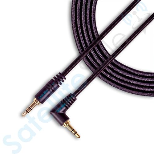 SatelliteSale Auxiliary 3.5mm Right Angle Audio Jack Male to Male Digital Stereo Aux Cable Universal Wire Black Nylon Cord 15 feet - size: 15 Feet