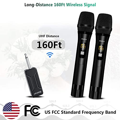Bietrun UHF Wireless Microphone with 1/4'' Plug Rechargeable Receiver - color: Black