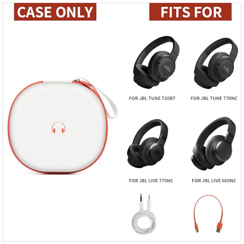 Comecase Headphone Case for JBL Tune 770NC，for JBL Live, 770NC, 660NC, 650B | Adjustable Divider, Cable Space and Carry Handle for Commuting, Gym and Travel, Students and Music Lovers, Case Only - White - color: White