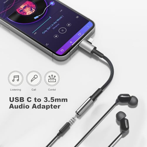 Lightning and USB C to 3.5mm Headphone Jack Adapter, USB C and Lightning to AUX Adapter (for Headphone Jack) for iPhone 16 15 14 13 Pro Max, Galaxy S24 S23 Pixel, iPad