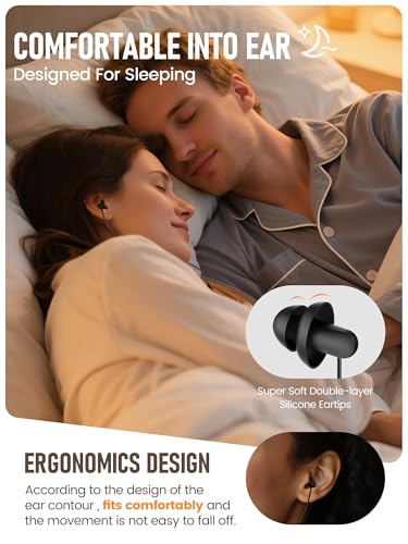 Hearprotek Sleep Earbuds 1 Piar 3.5mm Lightweight Soft Noise Reduction Earbuds Wired with Mic and Volume Control(Black) - size: 1PC