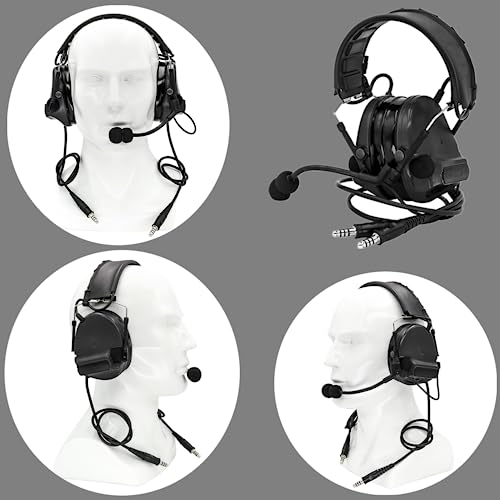 HEARFALCOM Dual Communication Tactical Headset with PTT Adapters U94 PTT Compatible with UV-5R, UV-82 Walkie Talkie Suitable for Airsoft Sports, Hunting, Hearing Protection(BK) - color: Black