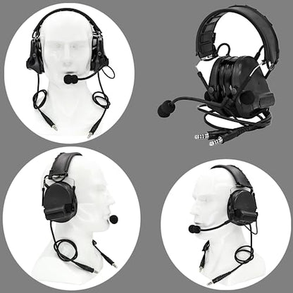 HEARFALCOM Dual Communication Tactical Headset with PTT Adapters U94 PTT Compatible with UV-5R, UV-82 Walkie Talkie Suitable for Airsoft Sports, Hunting, Hearing Protection(BK) - color: Black