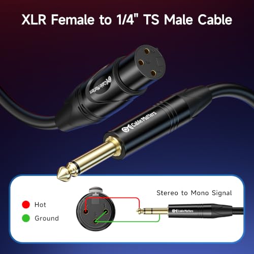 Cable Matters XLR to 1/4 TS Microphone Cable, 1/4 Male to XLR Female, 3ft | Unbalanced, Female XLR to Male 1/4 (6.35mm) TS Cable - size: 3 ft