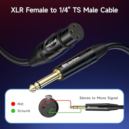Cable Matters XLR to 1/4 TS Microphone Cable, 1/4 Male to XLR Female, 10ft | Unbalanced, Female XLR to Male 1/4 (6.35mm) TS Cable - size: 10 ft