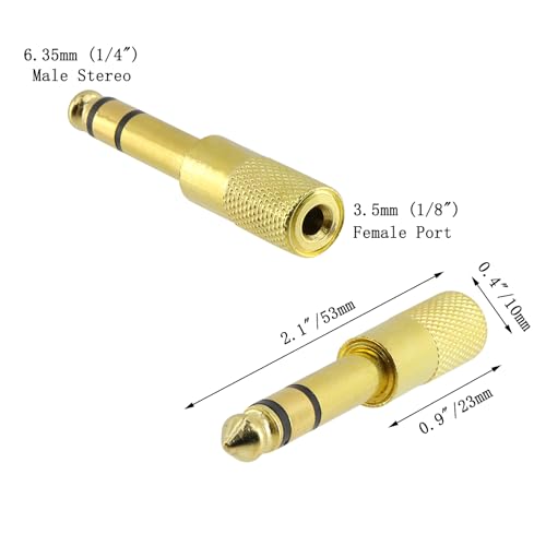 Quarter inch Adapter, Headphone Adapter 6.35 mm (1/4 Inch) Male to 3.5 mm (1/8 inch) Female Headphone Jack Plug, for Player, Headphone, Guitar Amplifier (6 Pack, Gold) - style: 6.35 mm (1/4 Inch) Male to 3.5 mm (1/8 inch) Female