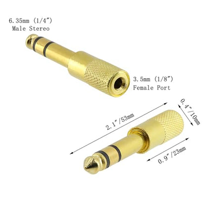 Quarter inch Adapter, Headphone Adapter 6.35 mm (1/4 Inch) Male to 3.5 mm (1/8 inch) Female Headphone Jack Plug, for Player, Headphone, Guitar Amplifier (6 Pack, Gold) - style: 6.35 mm (1/4 Inch) Male to 3.5 mm (1/8 inch) Female