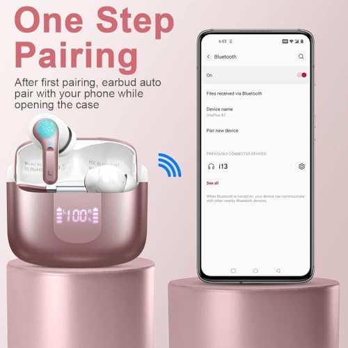 Wireless Earbuds, Bluetooth 5.3 Headphones NEW Ear Buds 40H Bass Stereo - color: Rosegold