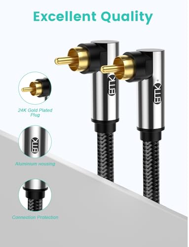 EMK 90 Degree Subwoofer Cable,RCA Male to Male Digital Coaxial Audio Cable for Television, DVD Player, Gaming Console, Projector, Speaker (90 Degree to 90 Degree, 3FT/1M) - size: 3 ft, style: 90 Degree to 90 Degree