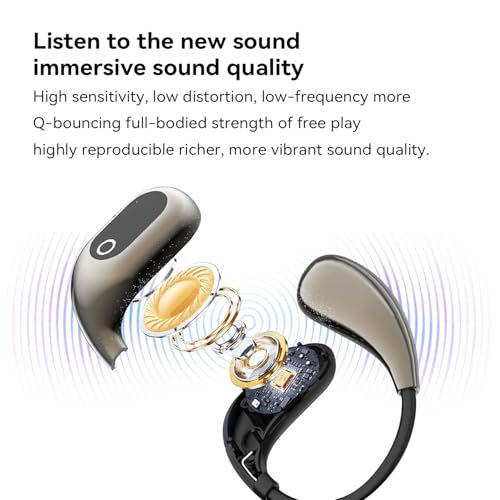 Open Ear Headphones Wireless Bluetooth 5.4, OWS Earphones Wireless Earbuds with Earhooks and Mic, IPX5 Waterproof, 64H Range, Out of Ear Earbuds for Sports Running Workout Driving (Black) - color: Black