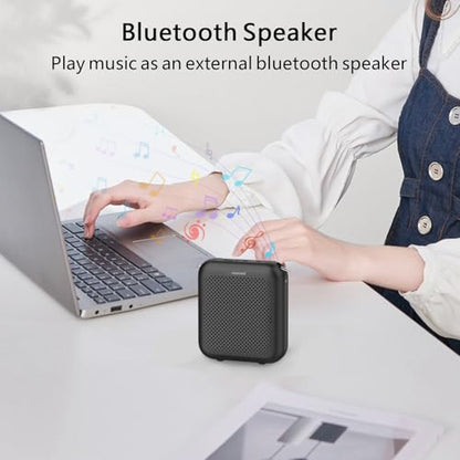 Bluetooth Voice Amplifier for Teacher with Wired Microphone Headset | ①10W Power Amplifiers②2000mAh Battery③15 Hours Working Time④USB-C Rechargeable⑤Adjustable Mic for Loudspeaker ⑥Anti-Howling - color: Black-2000mAh
