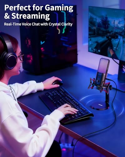 Dual Mode Wireless USB Microphone with Noise Cancellation for iPhone PC | Real-Time Monitoring, Cardioid Capture, RGB Gaming Mic for ASMR, Laptop, Computer, PS5, Streaming, Content Creation Recording