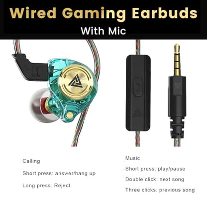 Wired Gaming Earbuds, Ak3file in Ear Monitors, Deep Bass Sound Wired Earbuds, HiFi in Ear Headphones with 1DD 10mm Dynamic Driver, IEM for Music Gaming Video Calling (Green) - color: Green