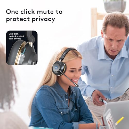 Wireless Headset With Microphone, Bluetooth 5.3 Headset With 45H Battery | Bluetooth 5.3, 45H Talk Time, Mute Button, Charging Base, Protein Leather Cushions for Work Calls and Online Meetings
