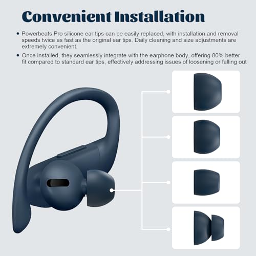 8pcs Powerbeats Pro Silicone Ear Tips Compatible with Beats Powerbeats Pro, Beats X, urBeats3 Earphones (Pro Eartips Navy)
