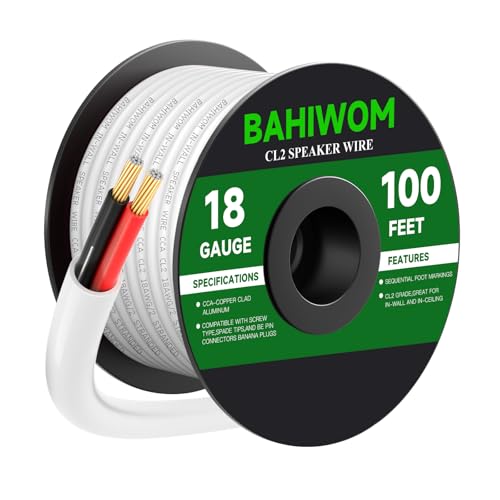 White Speaker Wire 18 Gauge 100FT CL2 Rated CCA Speaker Cable | Flexible PVC Jacket 2 Conductors Red & Black Polarity Mark for Home Theater,Indoor,In-Wall,In-Ceiling & Marine - size: 100 FT, style: 18GAUGE