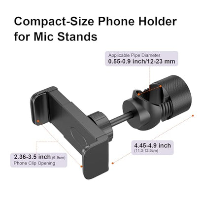 LINCO Mic Stand Phone Holder with O-Clamp PC002 | Adjustable phone holder for most smartphone stand, compatible with iPhone 16/15/14/13/12/Pro/Max, Samsung Galaxy