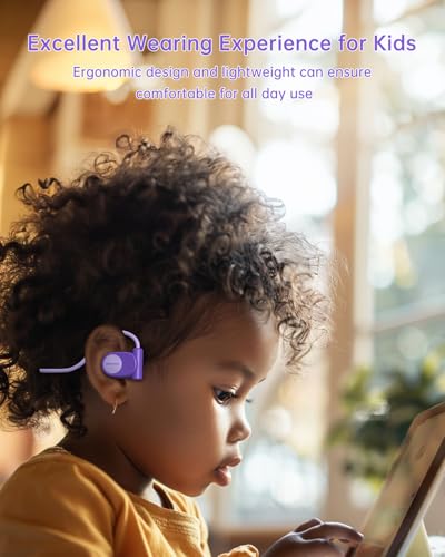 Mehomeli Kid Headphones, Air Conduction Open Ear Headphones, 3.5mm Jack | Ultra-Comfort, Ergonomic and Lightweight Design Perfect for School and Outdoor Activities-Purple - color: Purple
