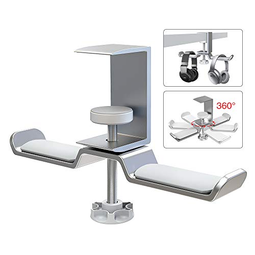 6amLifestyle Dual Rotatable Headphone Stand Hanger Under Desk Clamp Headphone Holder Aluminum, 11lb Load Capacity, Compatible with Universal Headphones, Silver 6A-13SV - color: Silver