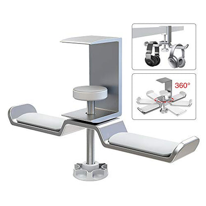 6amLifestyle Dual Rotatable Headphone Stand Hanger Under Desk Clamp Headphone Holder Aluminum, 11lb Load Capacity, Compatible with Universal Headphones, Silver 6A-13SV - color: Silver
