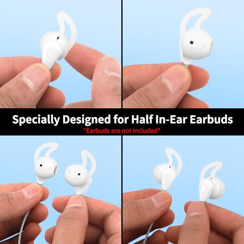APETOO Earbuds Covers/Caps with Hook for Earpods, Soft Silicone Earplugs | with Flexible Wings Ear Loops for Airpods 1&2, Half In-ear Earbuds, 1 Pair, Transparent-White/Translucency