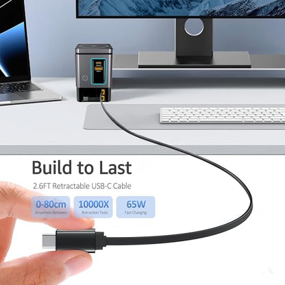 105W Charging Station–MagSafe Compatible,6-in-1 Charging Dock,Gan Retractable Charger with Dual 65W Cables,USB-C Fast Charging for iPhone, AirPods,Tablets.