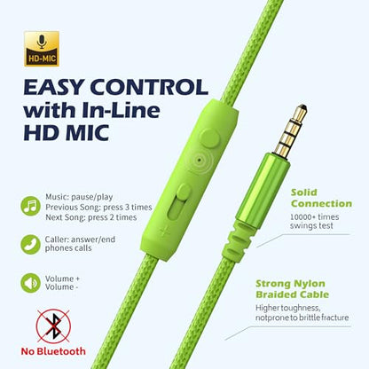 유선 헤드폰, 마이크 포함, 학교, 어린이, 남아, 여아 청소년용 3.5mm, 블루그린 | 볼륨 컨트롤이 있는 온이어 헤드셋, 스마트폰, 크롬북 노트북 컴퓨터 태블릿, 비행기 여행용 유선 접이식 - color: 블루 그린, size: 미디엄