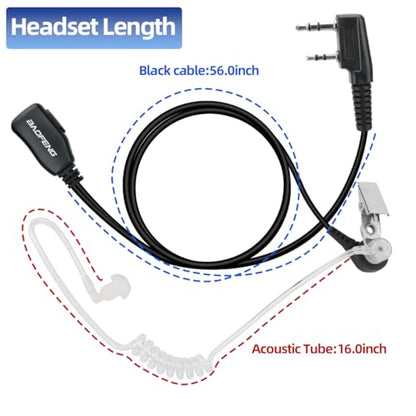 BAOFENG Walkie Talkies Earpiece with Mic 2 Pin Radio Headset Acoustic Tube | 5 PACK for Walkie Talkie UV-5R Mini BF-888S BF-F8HP PRO AR-5RM K5PLUS UV-32 DM-32 Two Way Radio Earpiece