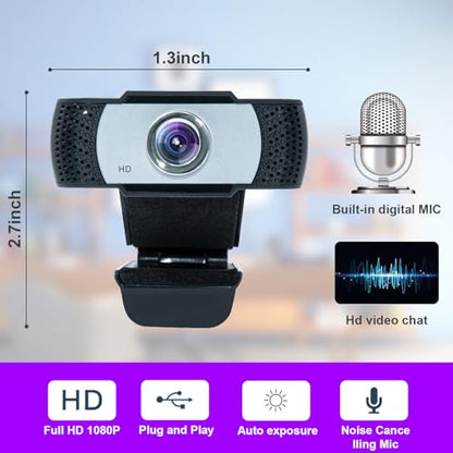 1080p Hd Webcam with Microphone, Wide Angle USB Computer Camera for Pc Mac Laptop, Plug and Play