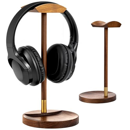 Headphone Stand for Desk, Solid Wood Headset Hanger Gaming Holder, Desktop Earphone Artful Functional Craftsmanship Stand for All Headsets with Solid Wooden Base