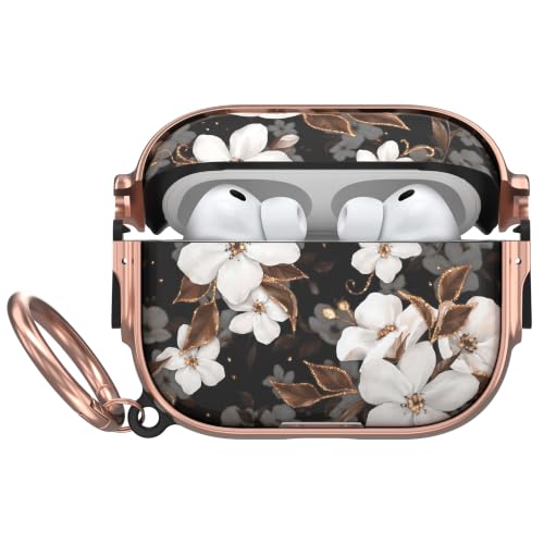 for AirPods Pro 3rd Case with Safety Lock,Magsafe Compatible,Flower | Double Secure Lock,Drop Protection,Two-Piece Design,with Gold Keychain, Anti Lost, Dustproof, Cute AirPods Pro 3 Case - color: Black + White, size: Airpods Pro 3 Case