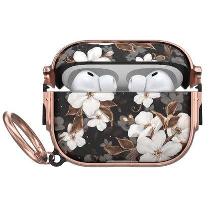 for AirPods Pro 3rd Case with Safety Lock,Magsafe Compatible,Flower | Double Secure Lock,Drop Protection,Two-Piece Design,with Gold Keychain, Anti Lost, Dustproof, Cute AirPods Pro 3 Case - color: Black + White, size: Airpods Pro 3 Case