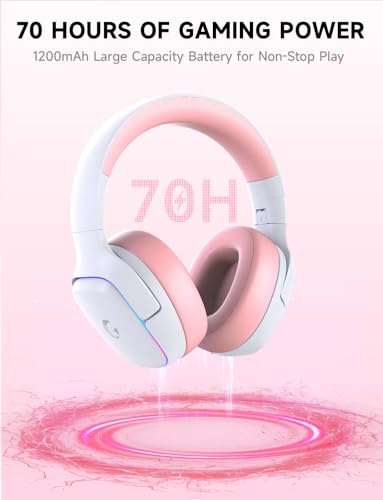 Gvyugke 2.4GHz Wireless Gaming Headsets for PS5, PS4, PC, Switch, Pink | Bluetooth 5.3 Gaming Headphones with Noise Canceling Mic, 7.1 Surround Sound, 70H Battery, Blue Lighting - color: Pink