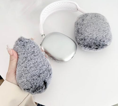 Fluffy Plush Case for AirPods Max Headphones, Cute Furry Fur Ear Cups Skin Soft Slicone Protective Cover for AirPods Max(Dark Grey) - color: Dark Grey