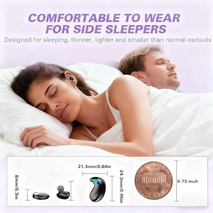 Invisible Sleep Wireless Earphone IPX5 Waterproof Purple Wireless Thin Invisible Sleep Earbuds for Side Sleepers Ear Buds Smallest Tiny Small Mini Discreet Earbud for Sleeping Invisible Headphones - color: Purple
