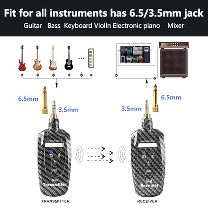Wireless Guitar System 2.4GHz 2 Modes, 250° Rotatable (K6) | Wireless Guitar Transmitter Receiver, Automatic Pairing, for Guitar Bass, Violin, Keyboard, Over 30m/100 Feet, Carbon Fiber - color: Carbon Fiber