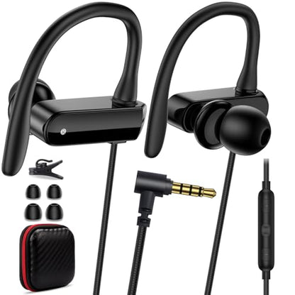 Wired Over Ear Earbuds 3.5mm Sport Headphones with Ear Hooks& Mic | Wrap Around EarBuds Wired Earphones 5.9ft Cord for Chromebook Laptop/iPad Plug in EarBuds for Computer/Samsung A15 A14 School