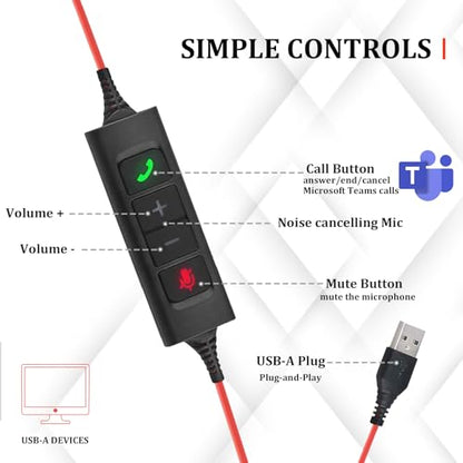 Callez USB Headset with ENC 2 Noise Cancelling Mics for PC Laptop Office | Wired Computer Headphones with Microphone, Mono Office Headset for Teams Zoom Skype Home Work Call Center, Teams Call Control