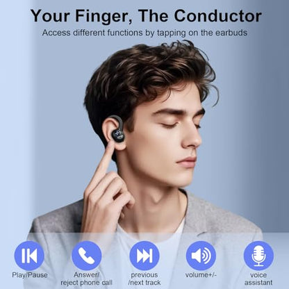 Wireless Earbuds, Sports Bluetooth 5.4 Headphones, Digital Display, Bass Sound 60Hrs Playtime, Over-Ear Hook with Mic, Fast Charging Digital Display IPX7 Waterproof Earphones for Running/Sports