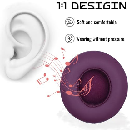Headphone Replacement Ear Pad Cover Compatible with Beats by Dre Solo3 Solo2 Wired Wireless Headphones Protein Leather Memory Foam Headphone Cushion Ear Muffs-Magenta - color: magenta