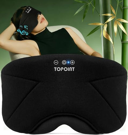Sleep Mask with Headphones Bluetooth 5.4, TOPOINT Blackout Eye Mask for Sleeping Headphones Earphones with Soft Bamboo Cotton Cooling Breathable, Speaker for Side Sleepers Women Men Travel, Black - color: Black