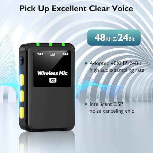 Ecomxia Wireless Lavalier Microphone (2 TX + 1RX + Charging Case) for DSLR Camera iPhone Android PC 656FT Range Professional Lapel Mic Wireless with 48KHZ/24Bit Clear Voice, 30Hours Vlogging - color: Black-Camera