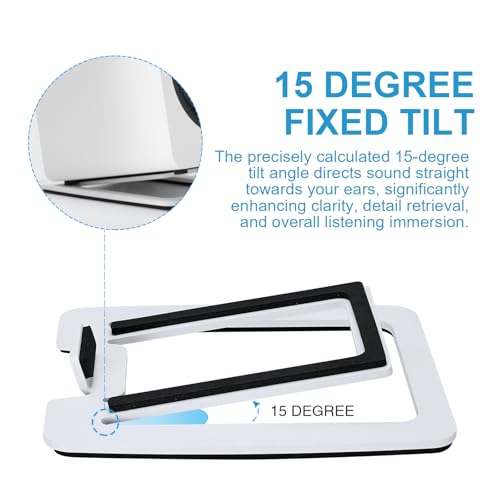 Sanyun SW601 15° Tilted Speaker Stands for 2-3 Inch Speakers (Pair, White) | Aims Sound at Ear Level - Damping Foam Reduces Vibration - Steel Base - 4.4x5.3 in - Fits SW208 and 2-3 Inch Models - color: White