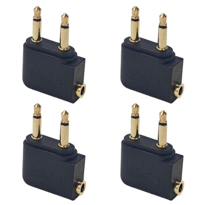 4Pcs Dual 3.5mm Male to 3.5mm Female Airplane Headphone Adapter, Flight Audio Connector for Wired Headphones and Bluetooth Transmitters(Black) - color: Black