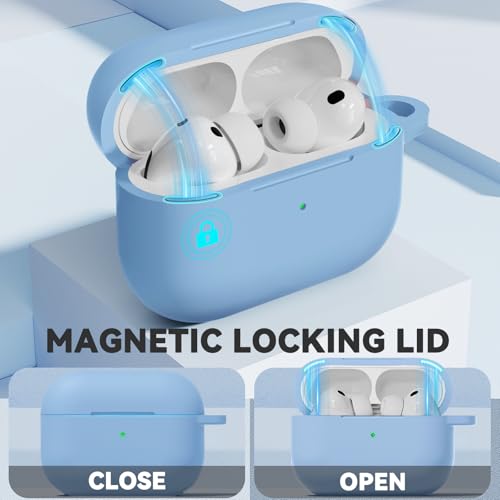Ljusmicker for AirPods Pro 3 Case 2025 with Magnetic Lock,Sky Blue | Soft Silicone Protective Cover for Apple AirPod Pro 3rd Generation Case with Cleaner Kit & Keychain for Women Men,Shockproof - color: A1-Sky Blue