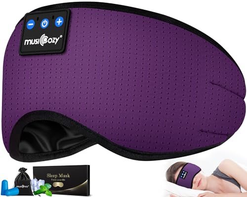 MUSICOZY Sleep Headphones Bluetooth 5.4 Sleep Mask with HD Sound | Breathable Flat Design with Cooling Lining, Washable Headband, 14 Hours Playtime for Travel Meditation Relaxation Gifts - color: Purple