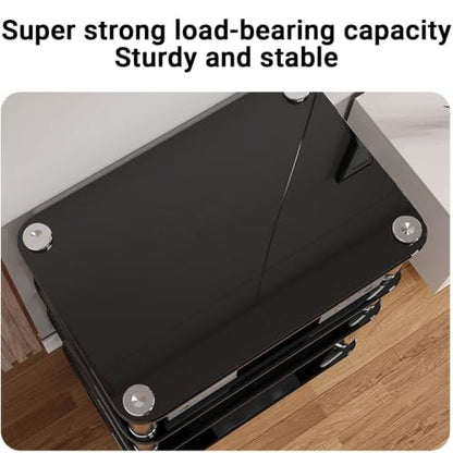 Tempered Glass HiFi Audio Rack Stand, Anti-Vibration Amplifier Shelf(Black,2-Layer) - color: Black, size: 2-layer